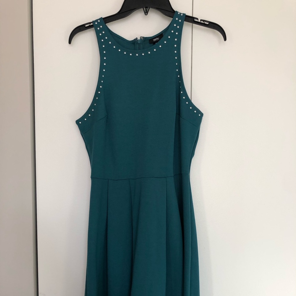 High necked green dress with studs